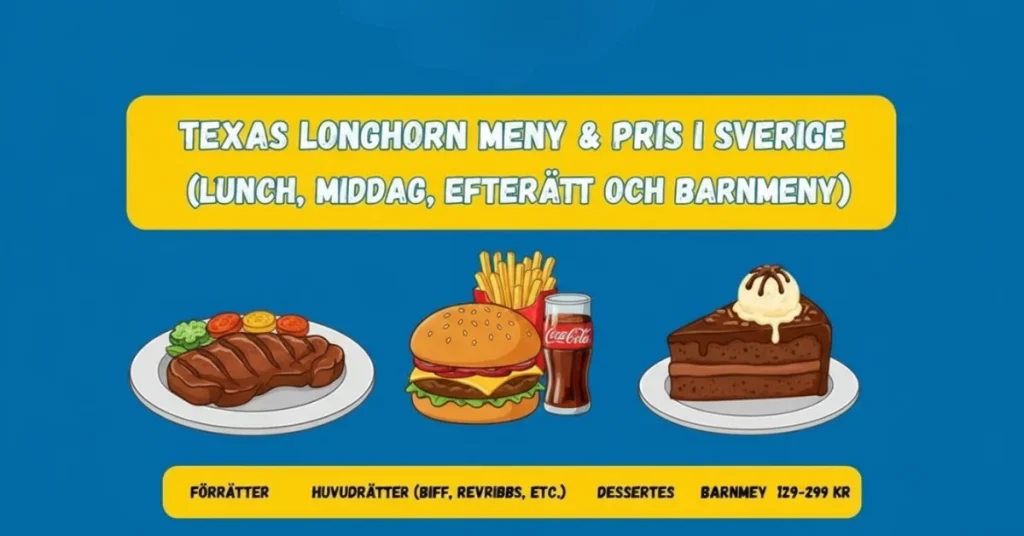 Texas Longhorn Meny & Pris i Sverige (Lunch, middag, dessert och barnmeny) 1 Texas Longhorn Meny & Pris i Sverige (Lunch, middag, dessert och barnmeny)